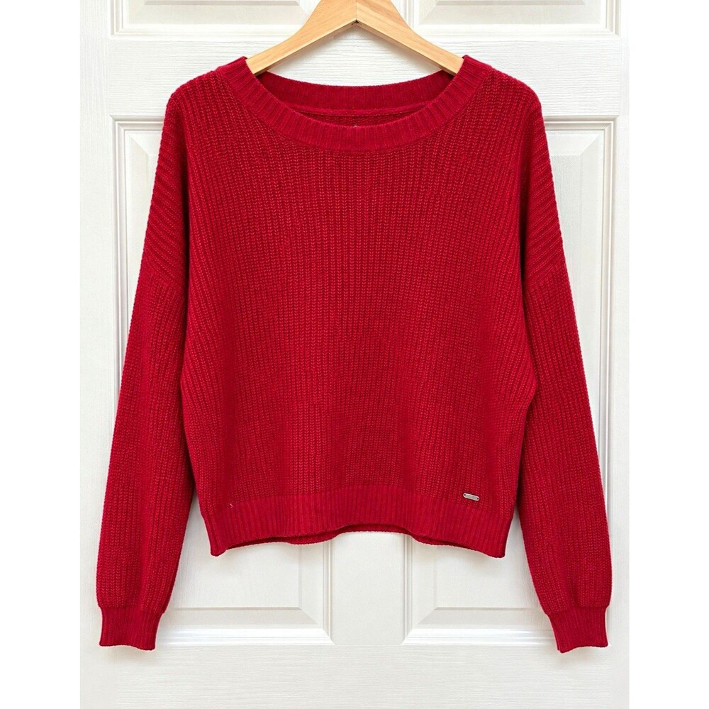 Hollister Women’s Red Chunky Knit Cropped Sweater M Cozy Fall Winte